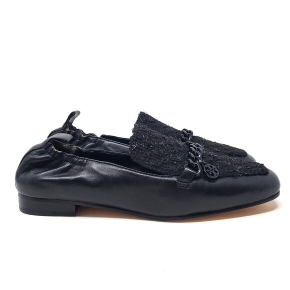 Tory Burch Mini Benton Charm 20MM Tweed Leather Loafer Perfect Black Size 7.5 M - Picture 3 of 11